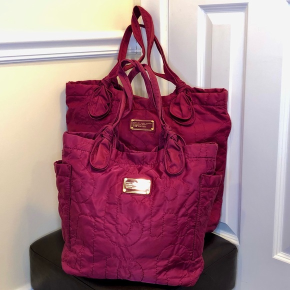 MARC JACOBS Workwear Pink Embroidered Logo Quilted Tote Bag w. Side Pockets - Picture 13 of 13